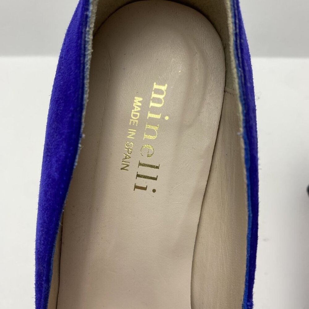 MINELLI Paris Royal Blue Suede Pointed Toe Pumps Size 38 - Picture 4 of 12